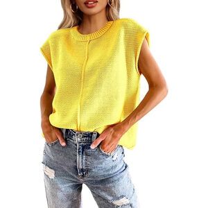 Sleeveless Yellow Knit Top Size Medium Yellow Oversized Baggy Polyester